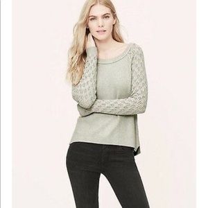 LOFT Pointelle Button Back Sweater - Gray
